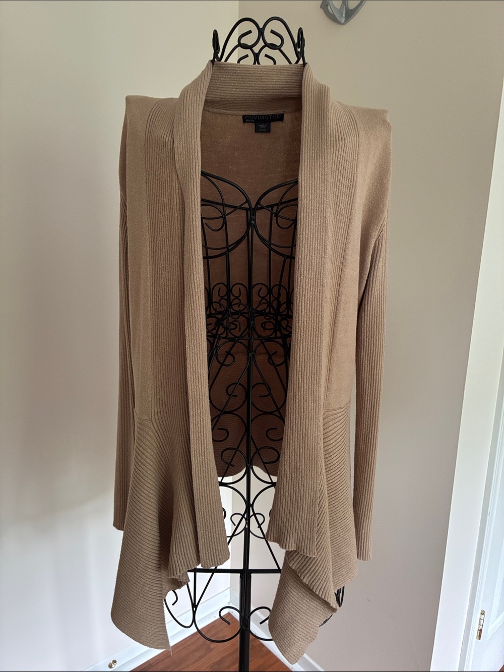 Covington Taupe Open-Front Draped Cardigan